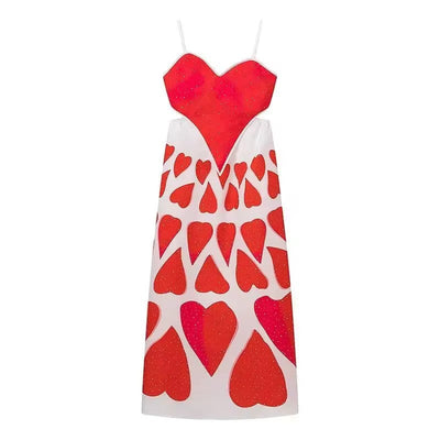 Romantic Heart-Print Midi Dress