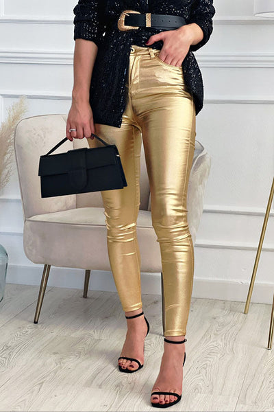 Disco Shimmer Waxed Leather Effect Pants