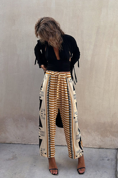 Got It Good Ethnic Print Elastic Waist Pocketed Pants