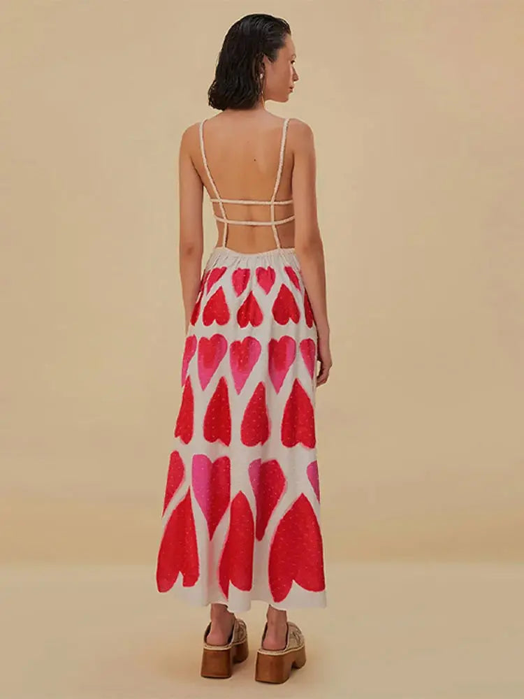 Romantic Heart-Print Midi Dress