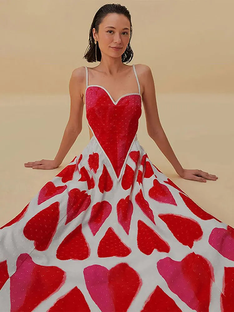 Romantic Heart-Print Midi Dress