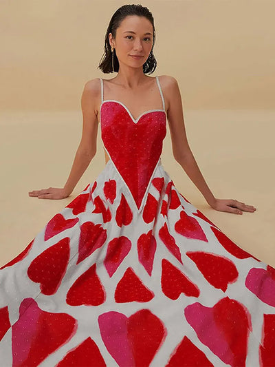 Romantic Heart-Print Midi Dress