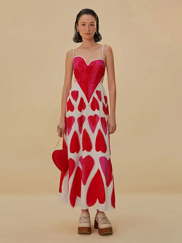 Romantic Heart-Print Midi Dress