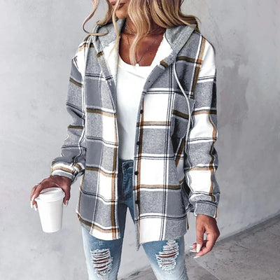 Venna Plaid Hoodie Jacket