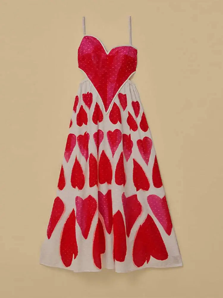 Romantic Heart-Print Midi Dress