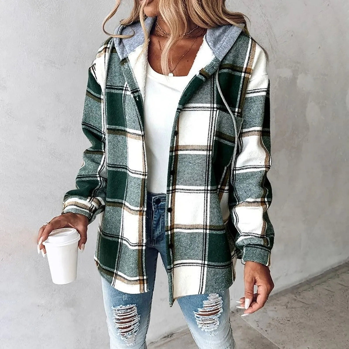 Venna Plaid Hoodie Jacket