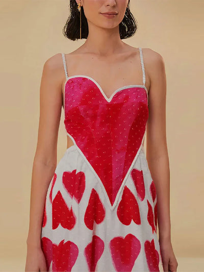 Romantic Heart-Print Midi Dress