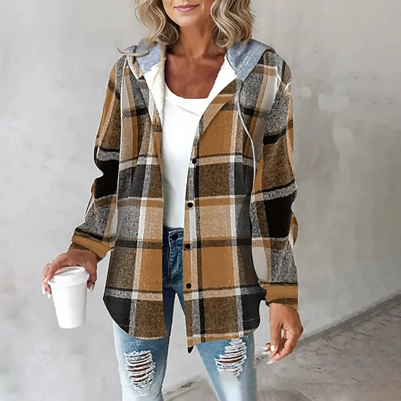 Venna Plaid Hoodie Jacket