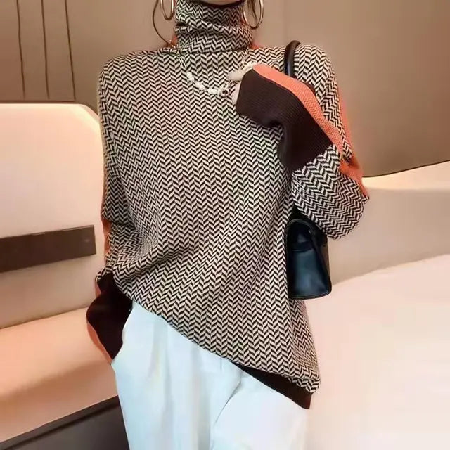 Houndstooth Turtleneck Sweater