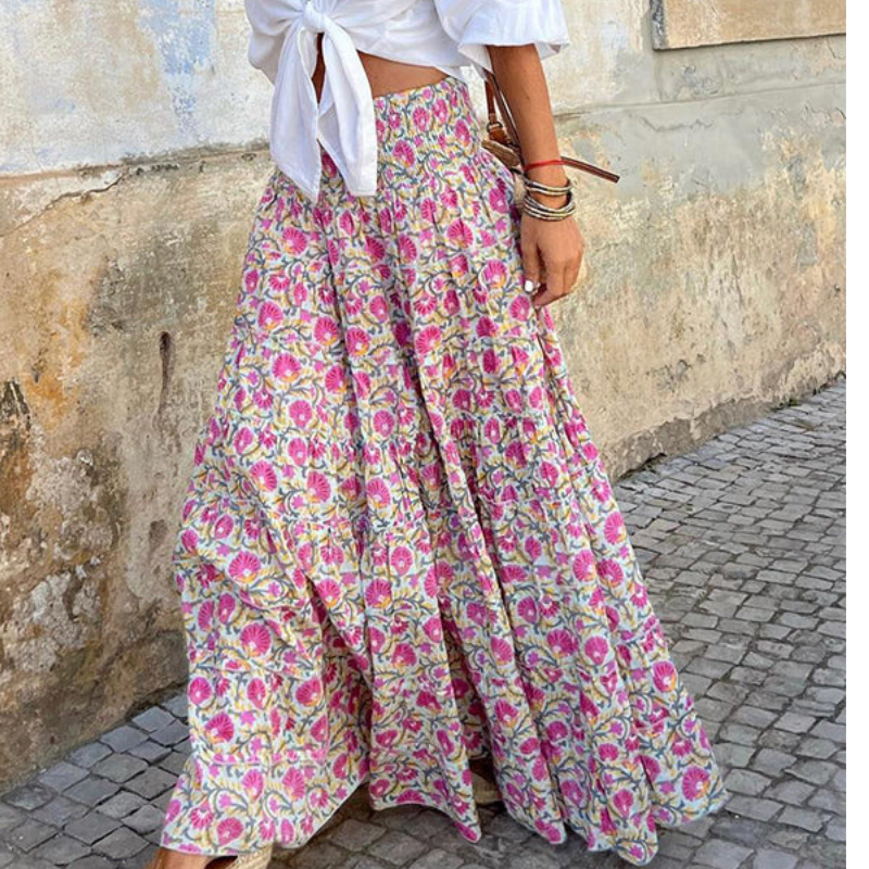 Paradise Floral Smocked Waist Maxi Skirt