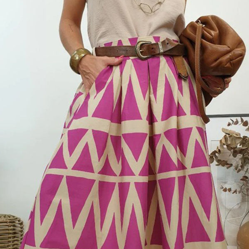 Falda Triangle Print Back Waist Elastic Pocket Maxi Skirt