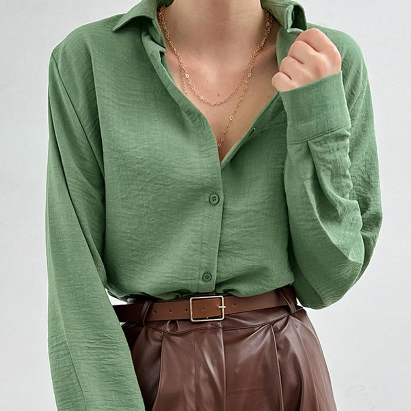 Lapel collar single breasted shirt women's high-end casual long-sleeved