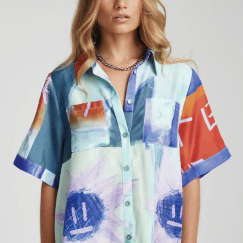 Unique Ink Floral Print Short-Sleeved Loose Shirt