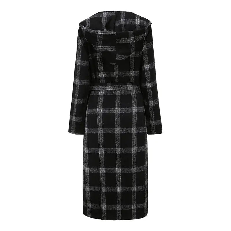 Hooded Plaid Trench Coat