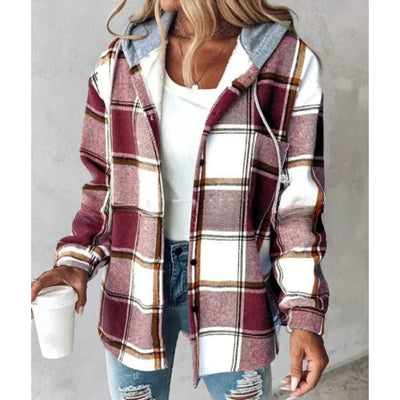 Venna Plaid Hoodie Jacket