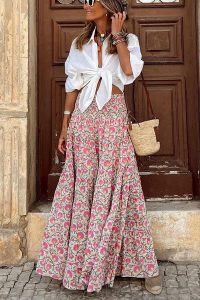 Paradise Floral Smocked Waist Maxi Skirt