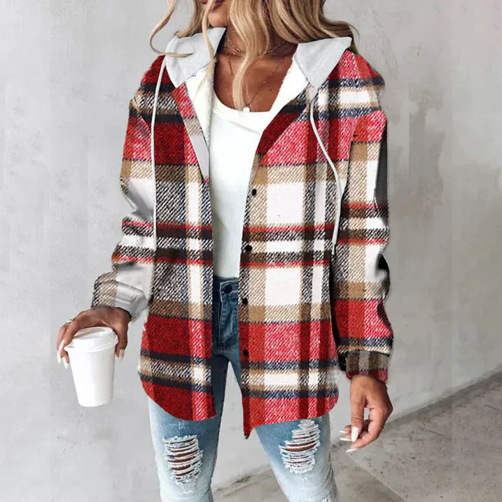 Venna Plaid Hoodie Jacket