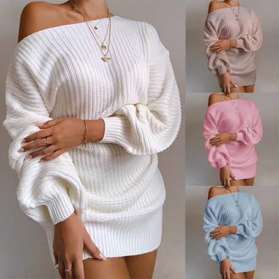 Off-Shoulder Knitted Sweater Dress